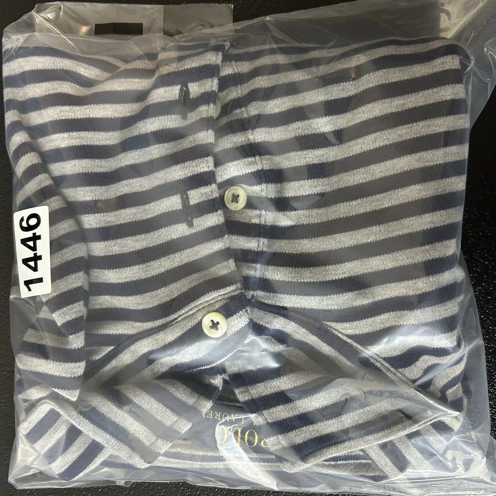 Polo Ralph Lauren Polo Shirt Men's L Gray/Blue Striped Stretchy Soft Check Meas.